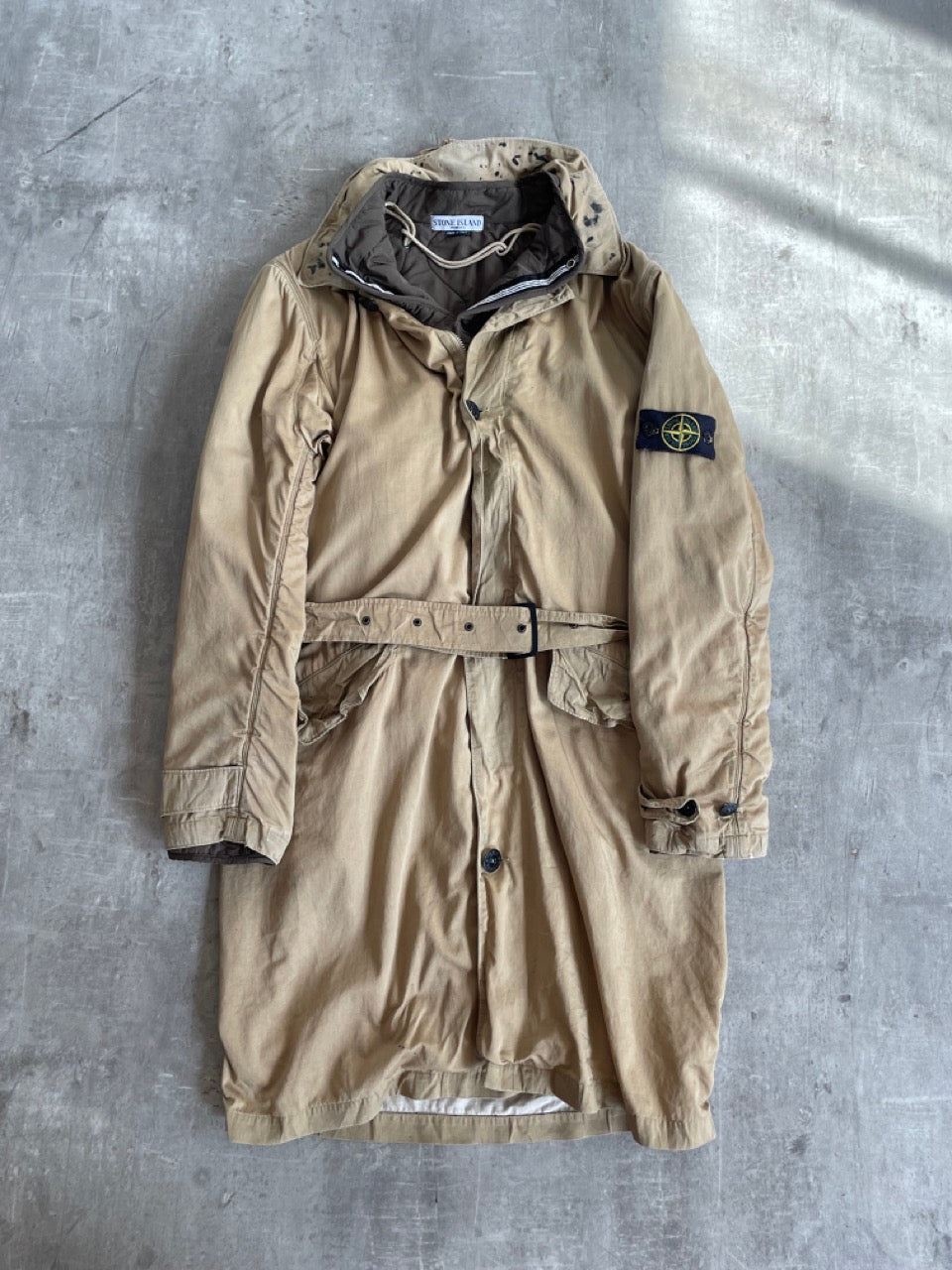 A/W2005 Stone Island Beige Raso Gommato Coat with Dutch Rope Liner