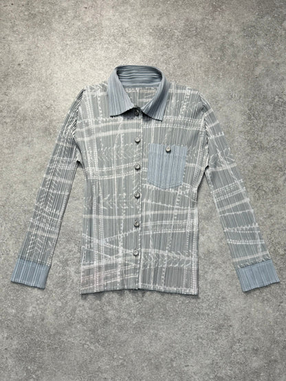 Issey Miyake Pleated Please Printed Pattern Button Down Pleated Shirt