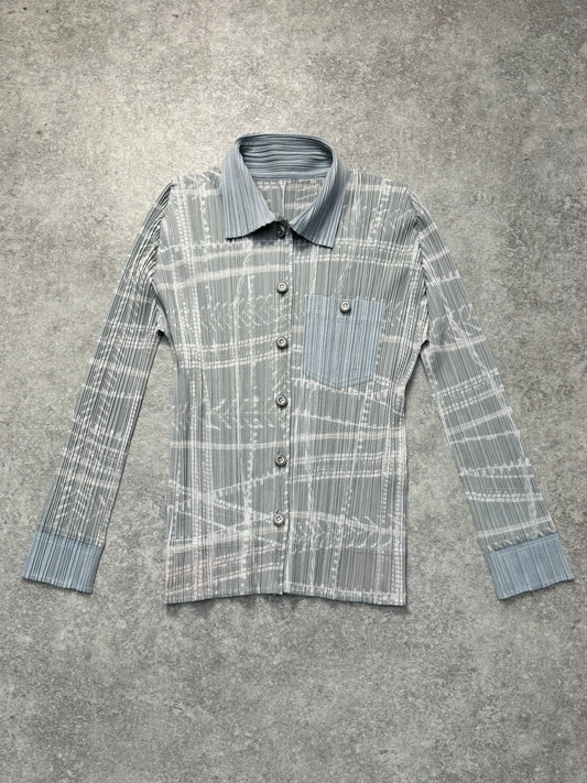 Issey Miyake Pleated Please Printed Pattern Button Down Pleated Shirt