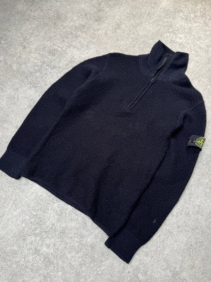 A/W 2000 Stone Island Navy Quarter Zip Wool Sweater