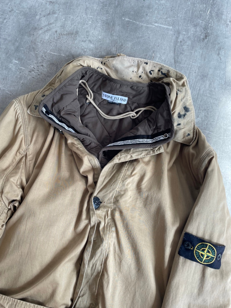 A/W2005 Stone Island Beige Raso Gommato Coat with Dutch Rope Liner