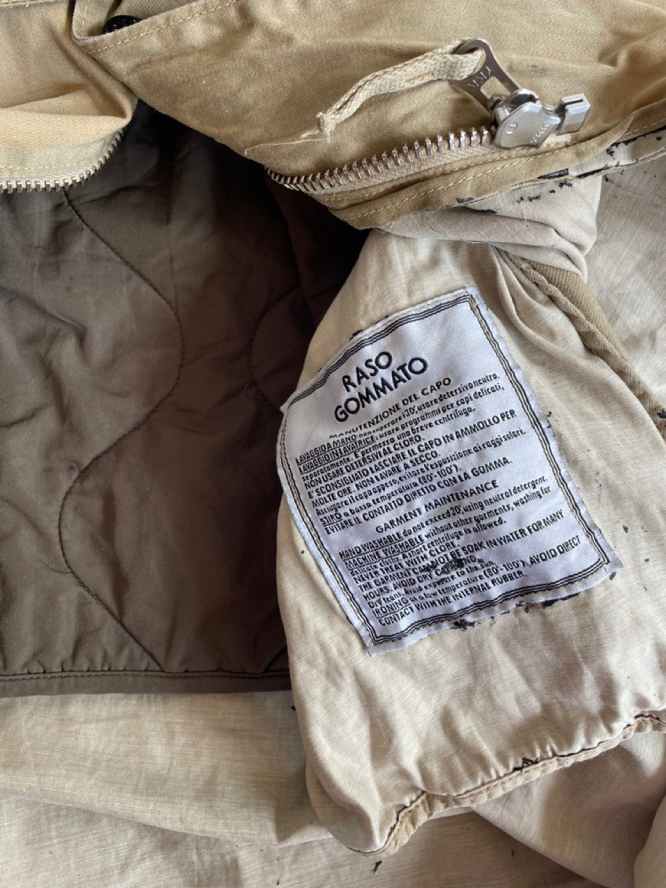 A/W2005 Stone Island Beige Raso Gommato Coat with Dutch Rope Liner