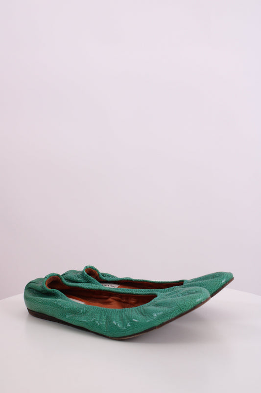 Lanvin Patent Ballet Shoes Green 38 | O/S, Green