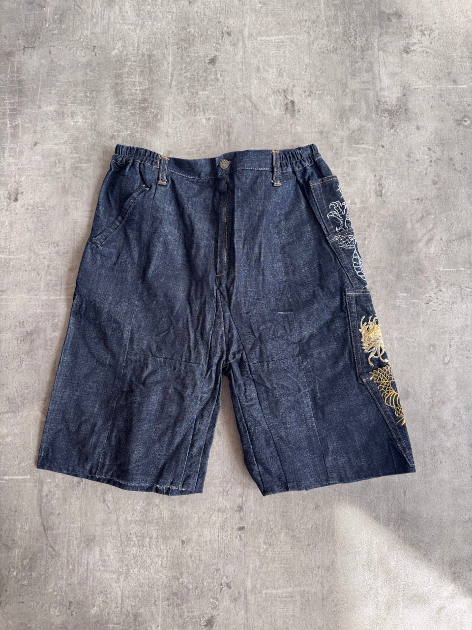 Japanese Embroidery Dark Wash Jorts