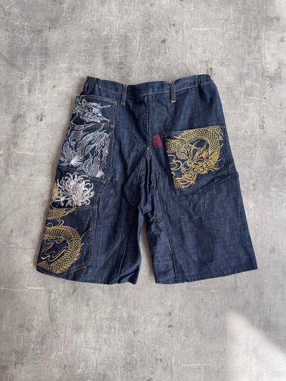 Japanese Embroidery Dark Wash Jorts