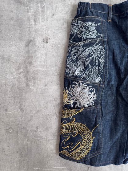 Japanese Embroidery Dark Wash Jorts
