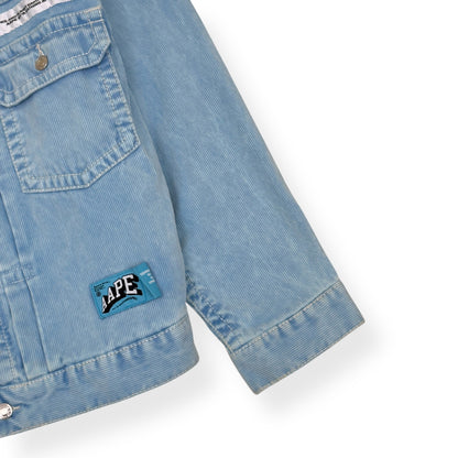 A BATHING APE MOONFACE LOGO HOODED DENIM JACKET INDIGO BLUE  L | Large, Blue