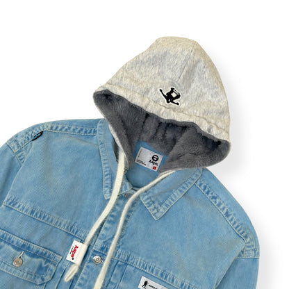 A BATHING APE MOONFACE LOGO HOODED DENIM JACKET INDIGO BLUE  L | Large, Blue
