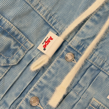 A BATHING APE MOONFACE LOGO HOODED DENIM JACKET INDIGO BLUE  L | Large, Blue