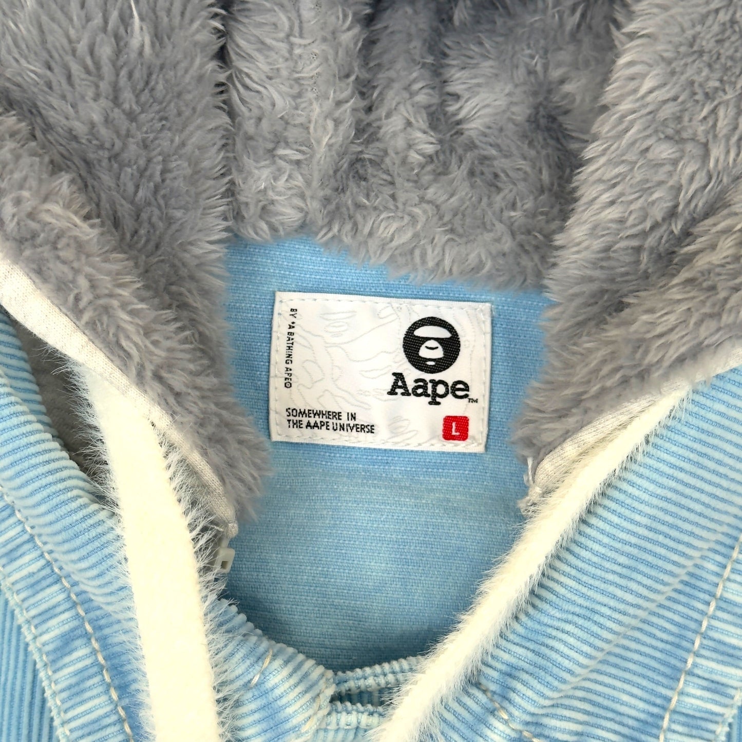 A BATHING APE MOONFACE LOGO HOODED DENIM JACKET INDIGO BLUE  L | Large, Blue