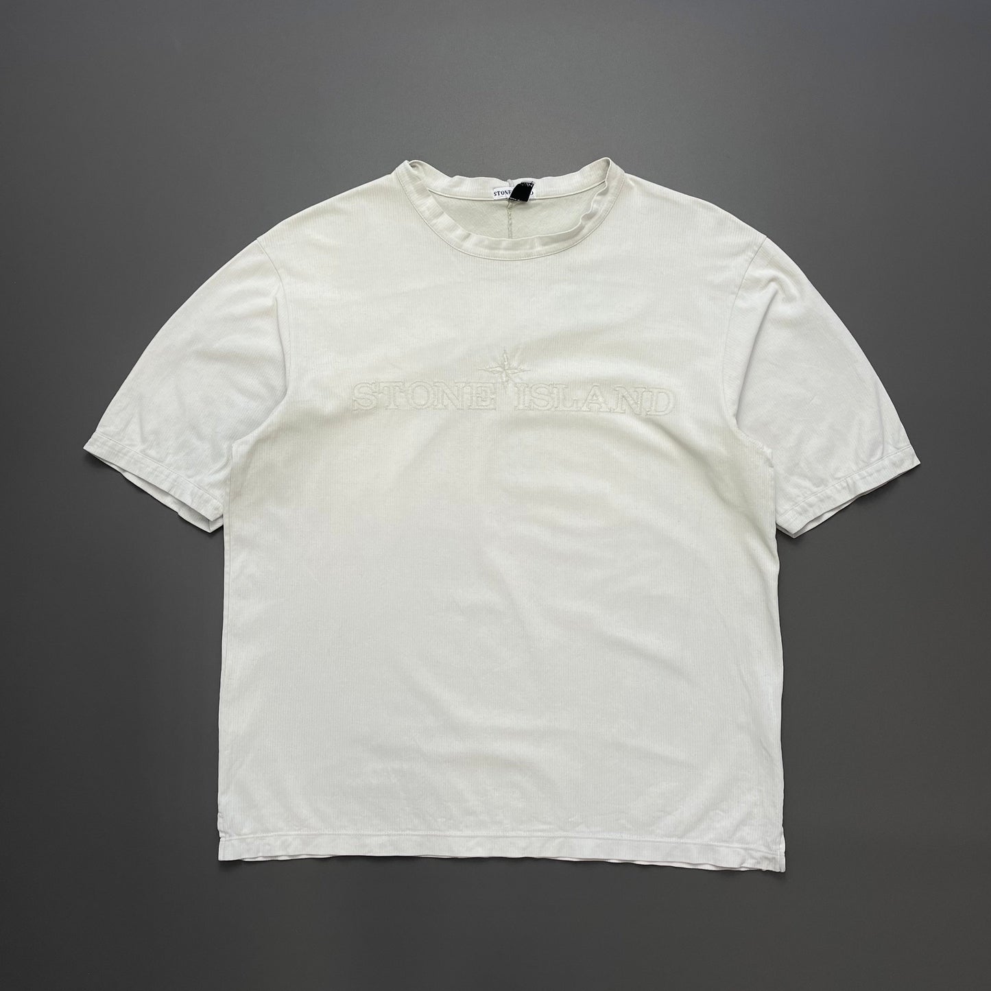 Stone Island Grey SS02 Stitch Spellout T-Shirt | Medium, Grey