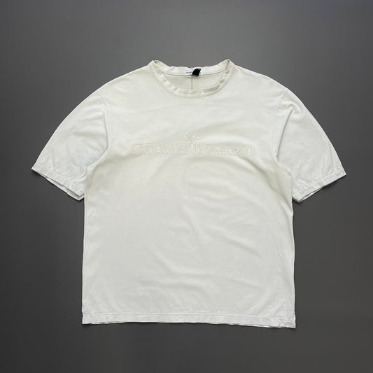 Stone Island Grey SS02 Stitch Spellout T-Shirt | Medium, Grey