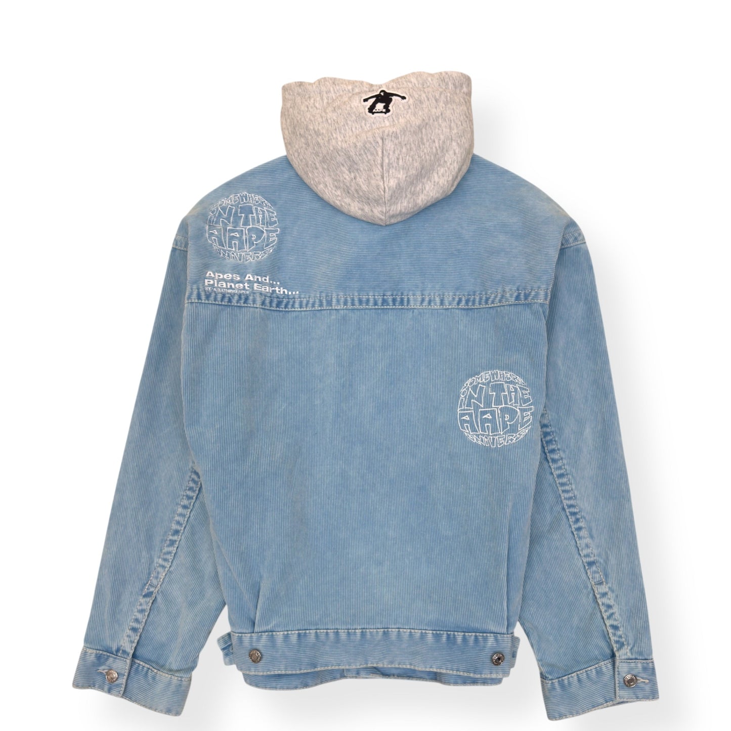 A BATHING APE MOONFACE LOGO HOODED DENIM JACKET INDIGO BLUE  L | Large, Blue