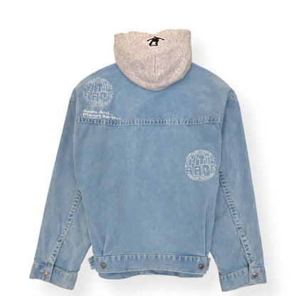 A BATHING APE MOONFACE LOGO HOODED DENIM JACKET INDIGO BLUE  L | Large, Blue