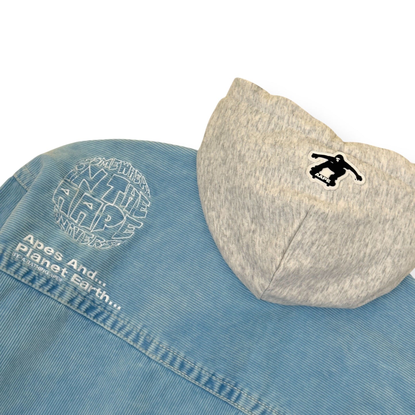 A BATHING APE MOONFACE LOGO HOODED DENIM JACKET INDIGO BLUE  L | Large, Blue