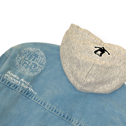 A BATHING APE MOONFACE LOGO HOODED DENIM JACKET INDIGO BLUE  L | Large, Blue
