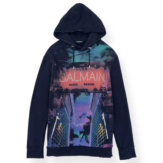 BALMAIN ‘CUBA’ COTTON HOODIE BLACK /  MULTICOLOURED M | Medium, Black