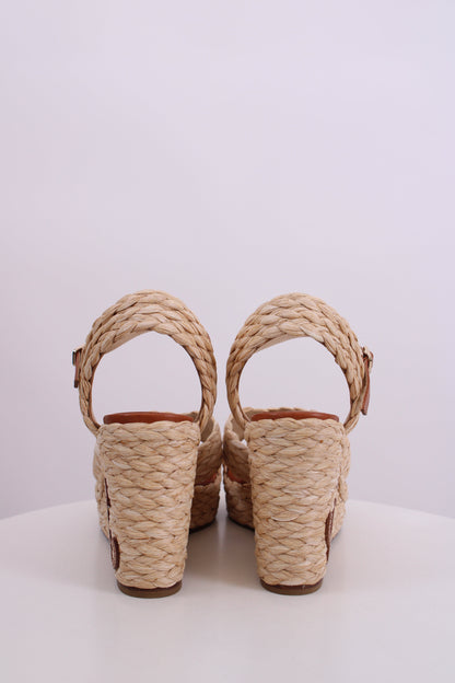 Jimmy Choo Rope Heel Wedges Tan 37.5 | O/S, Tan