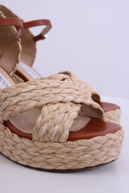 Jimmy Choo Rope Heel Wedges Tan 37.5 | O/S, Tan