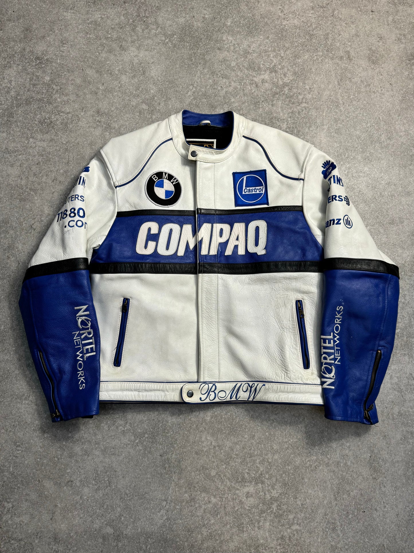 BMW Compaq Logo Embroidered Leather Racing Jacket