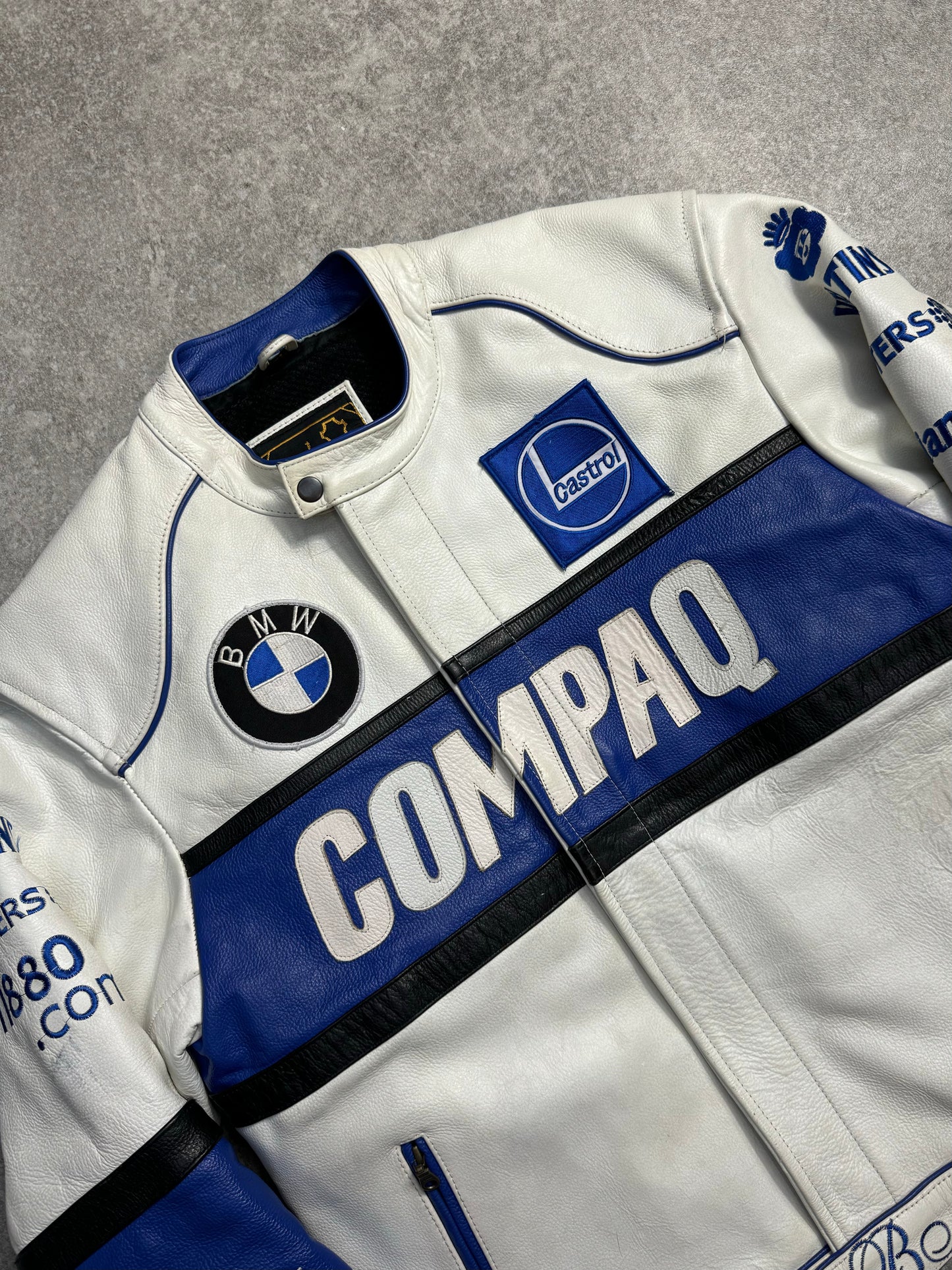 BMW Compaq Logo Embroidered Leather Racing Jacket