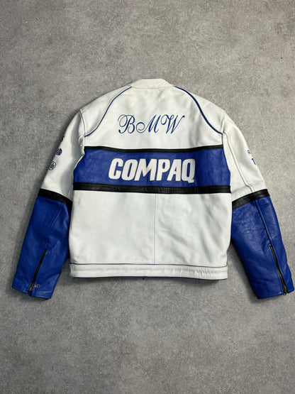 BMW Compaq Logo Embroidered Leather Racing Jacket