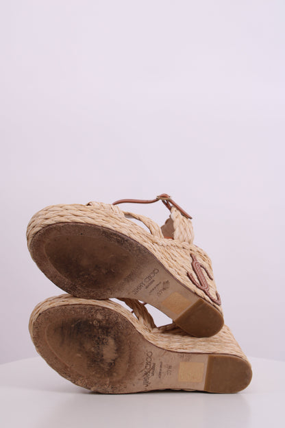 Jimmy Choo Rope Heel Wedges Tan 37.5 | O/S, Tan