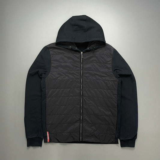 Prada Sport Black 2018 Padded Hybrid Hooded Jacket | Large, Black