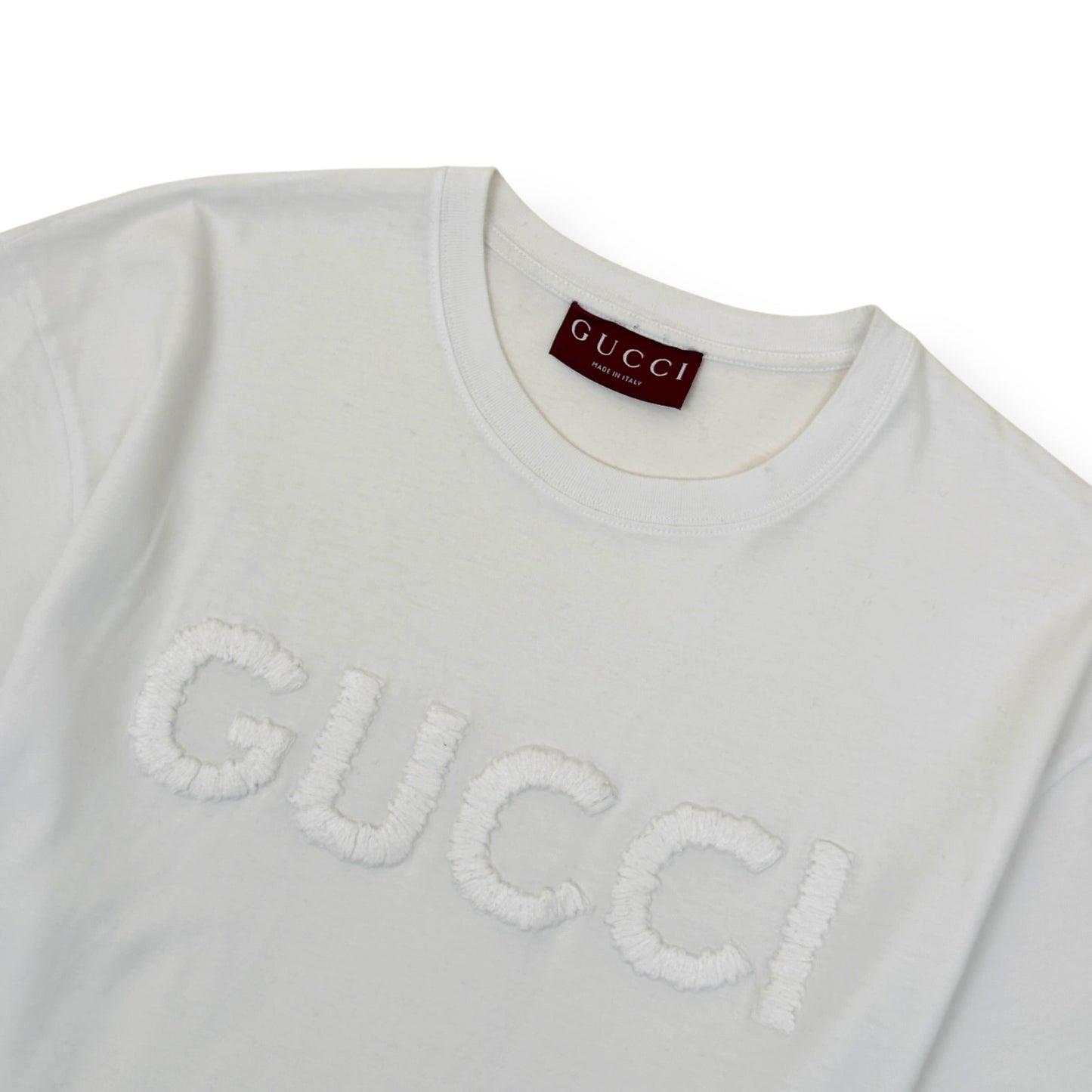 GUCCI EMBROIDERED LOGO COTTON T-SHIRT WHITE XL | XL, Red