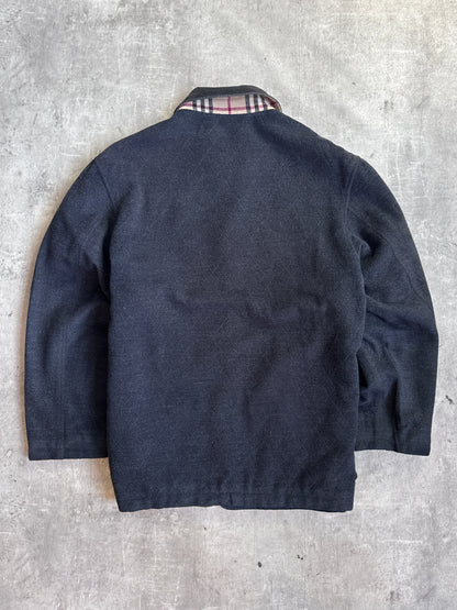 Burberry Grey Lana Wool Cord Collar Button Chore Jacket