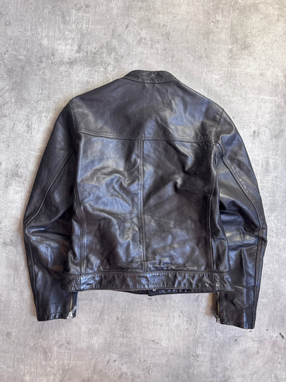 Versace Jeans Couture Double Zip Detail Leather Cafe Racer