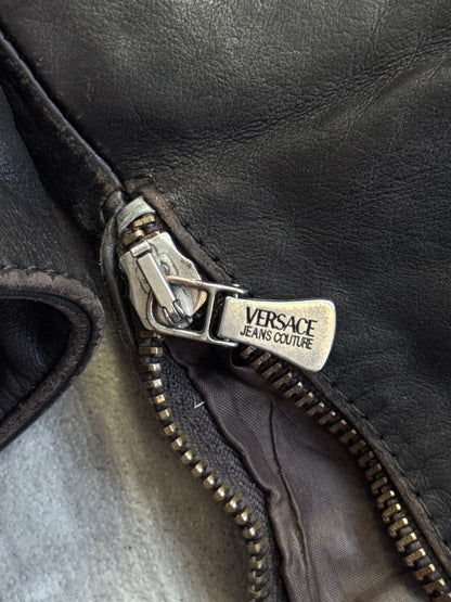 Versace Jeans Couture Double Zip Detail Leather Cafe Racer