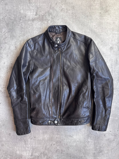 Versace Jeans Couture Double Zip Detail Leather Cafe Racer