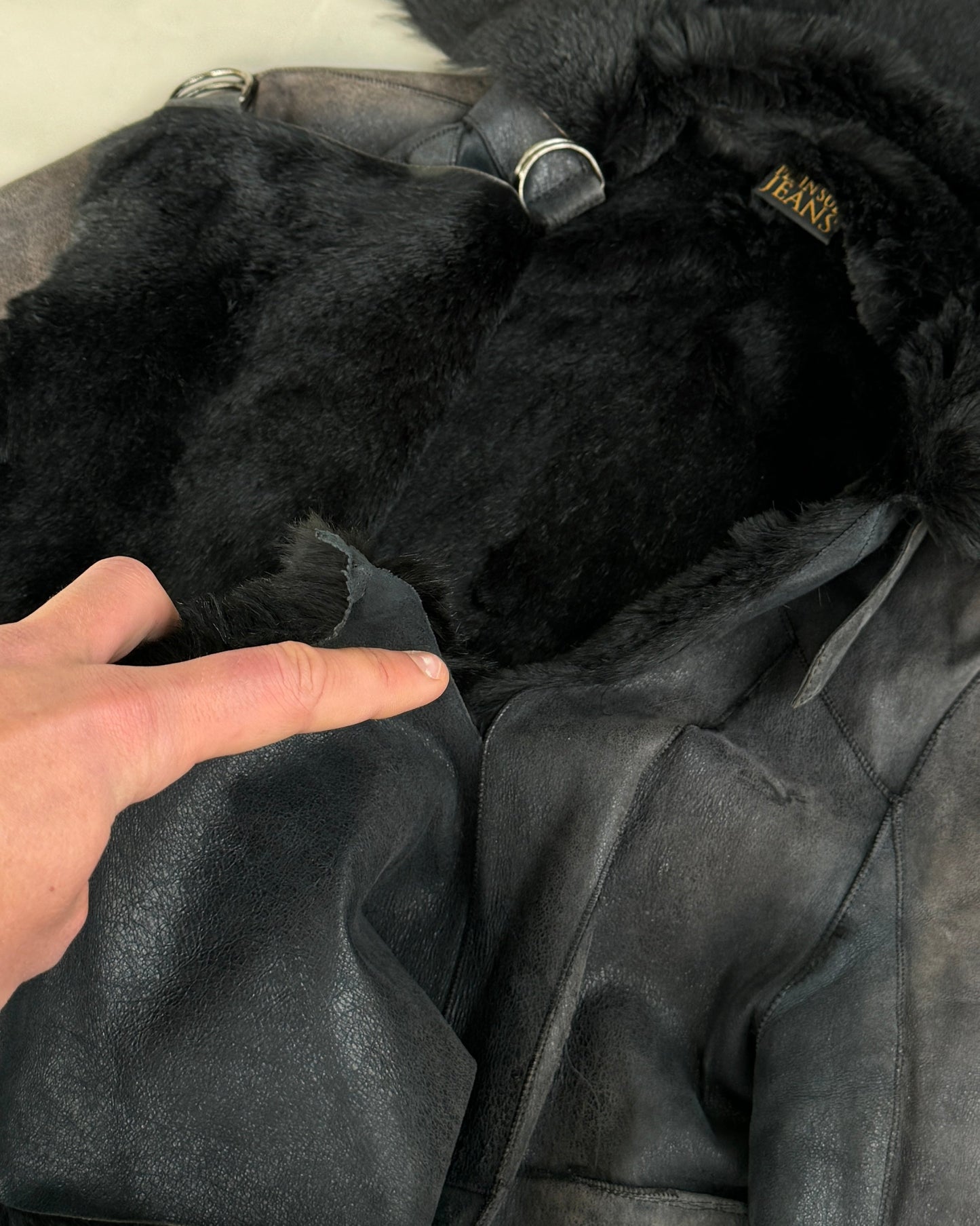 PLEIN SUD LEATHER & FUR FLOOR LENGTH BUCKLE COAT - M | Medium, Black