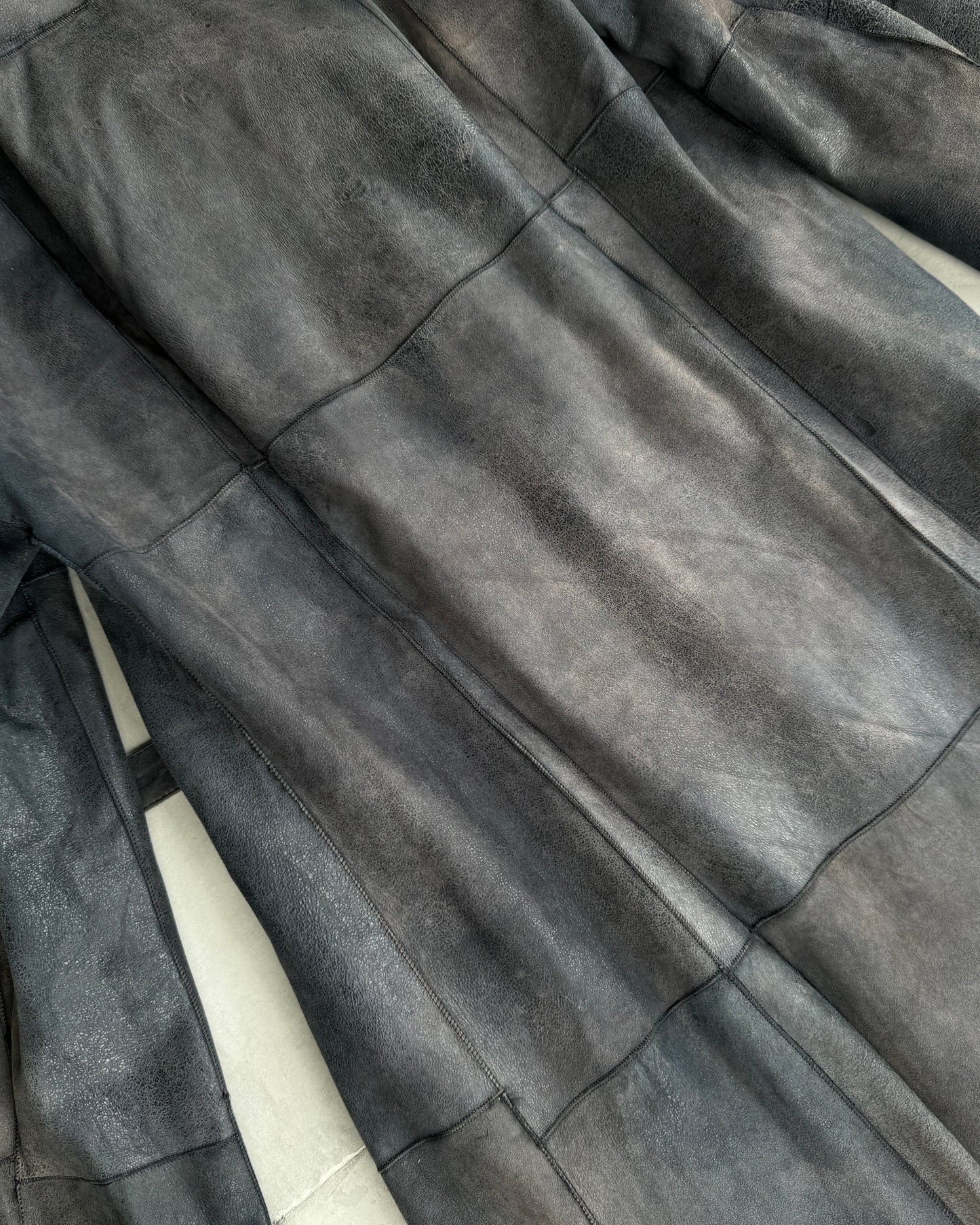 PLEIN SUD LEATHER & FUR FLOOR LENGTH BUCKLE COAT - M | Medium, Black