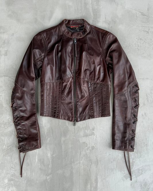 PRADA SPORT 2000'S LEATHER LACE UP CORSET JACKET - M | Medium, Brown