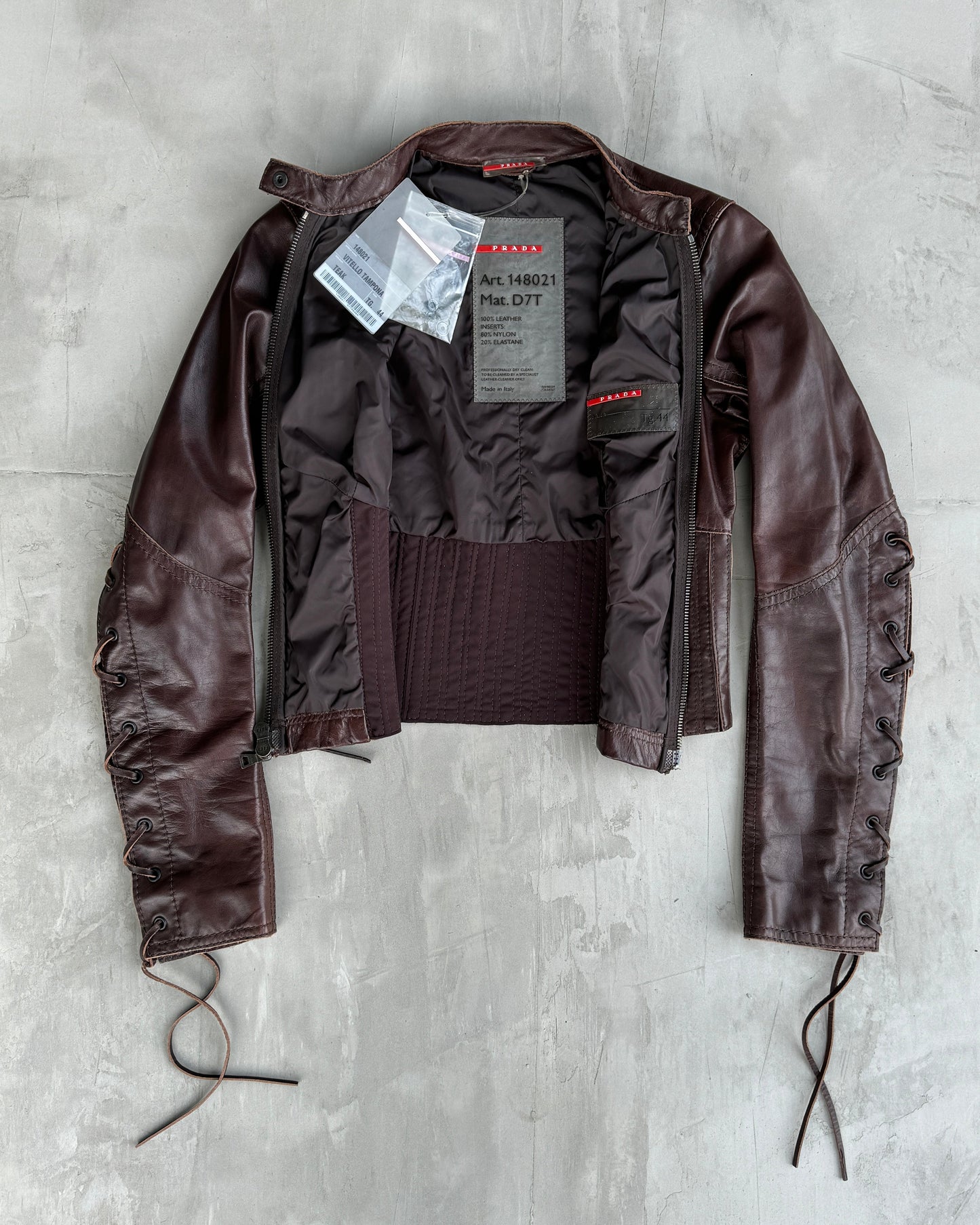 PRADA SPORT 2000'S LEATHER LACE UP CORSET JACKET - M | Medium, Brown