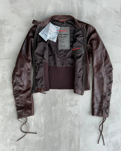 PRADA SPORT 2000'S LEATHER LACE UP CORSET JACKET - M | Medium, Brown