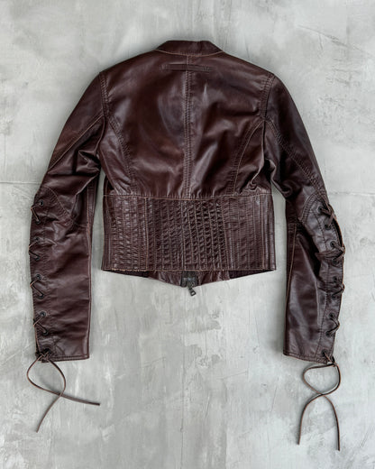 PRADA SPORT 2000'S LEATHER LACE UP CORSET JACKET - M | Medium, Brown