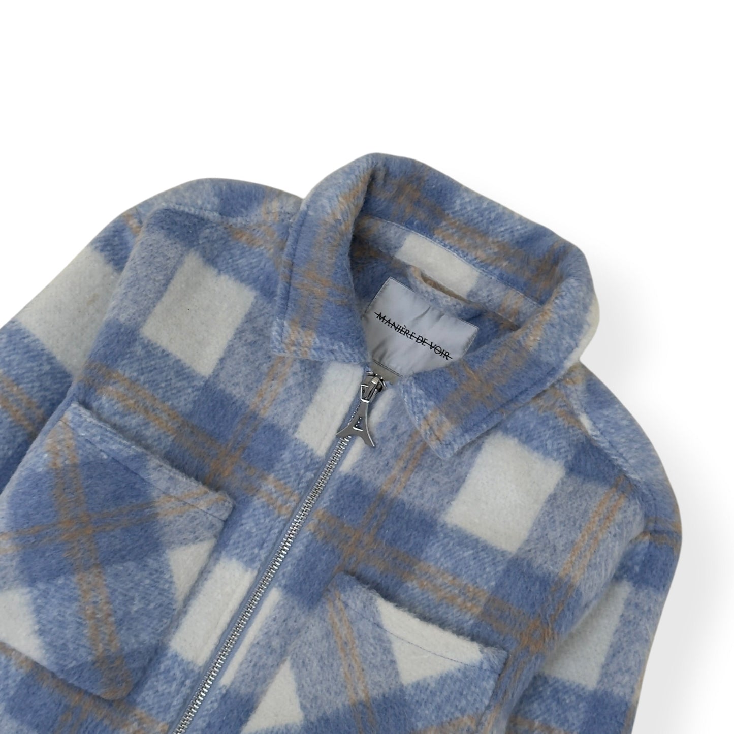 MANIERE DE VOIR CHECK WOOL BLEND JACKET BLUE / GREY M | Medium, Blue