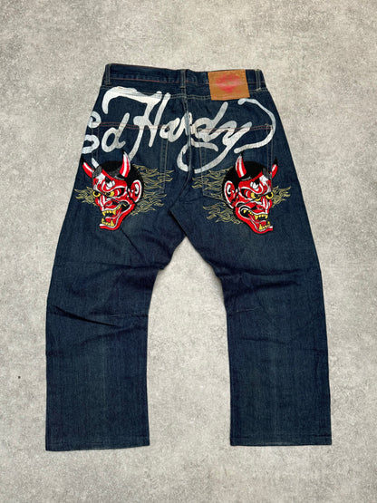 Ed Hardy Devil Head Flames Embroidered Jeans