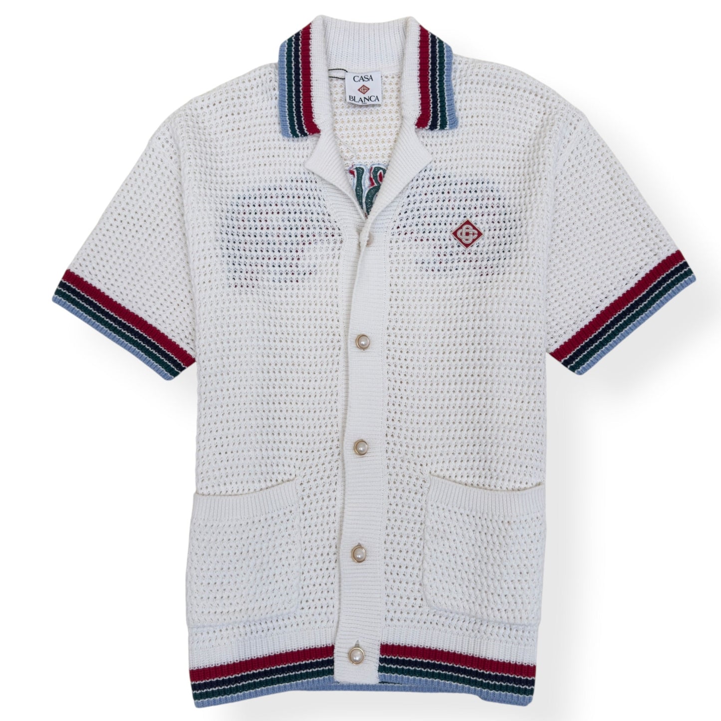CASABLANCA CROCHET KNIT POLO SHIRT WHITE M | Medium, White