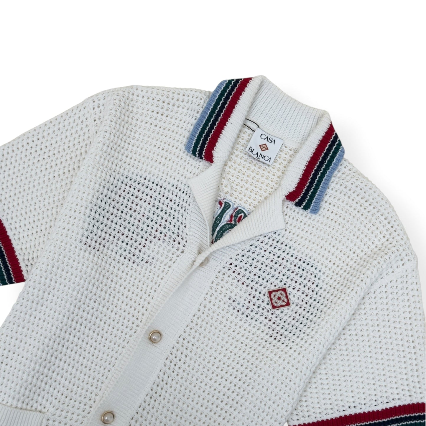 CASABLANCA CROCHET KNIT POLO SHIRT WHITE M | Medium, White