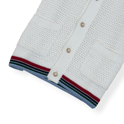 CASABLANCA CROCHET KNIT POLO SHIRT WHITE M | Medium, White