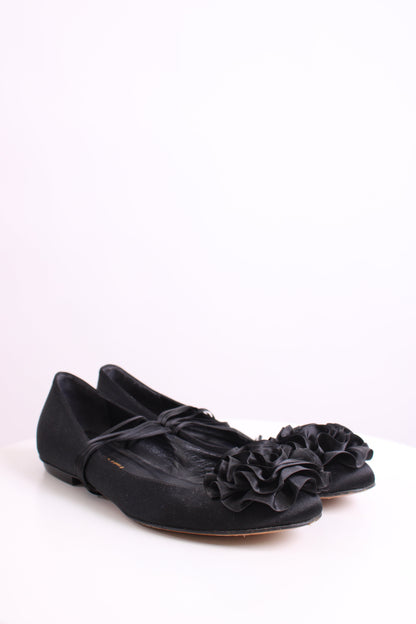 Chanel CC Ruffle Camellia Ballet Flats Black 38 | O/S, Black