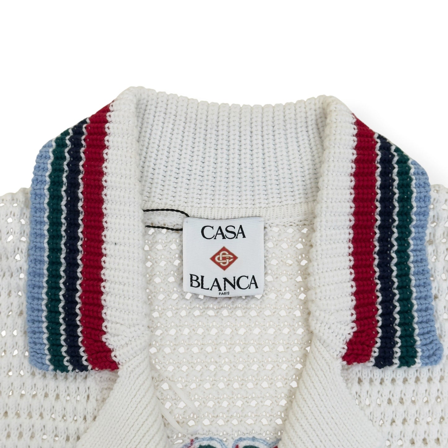 CASABLANCA CROCHET KNIT POLO SHIRT WHITE M | Medium, White