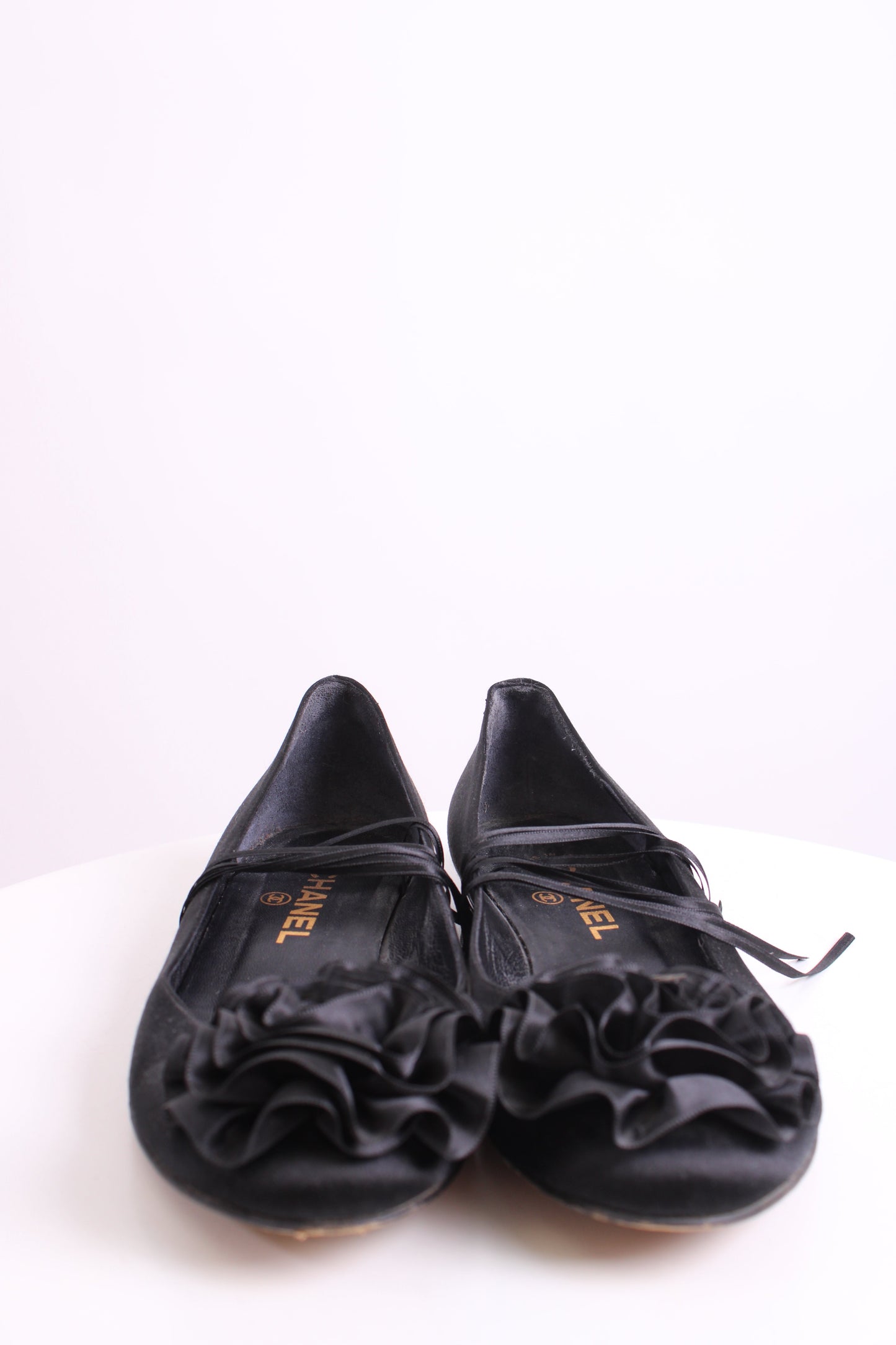 Chanel CC Ruffle Camellia Ballet Flats Black 38 | O/S, Black
