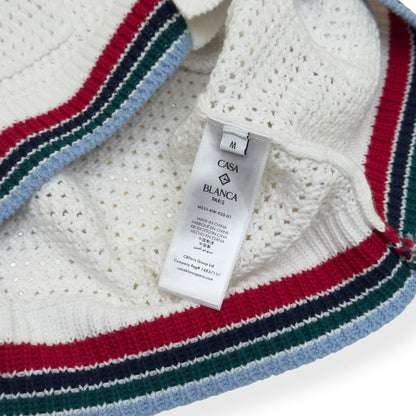 CASABLANCA CROCHET KNIT POLO SHIRT WHITE M | Medium, White