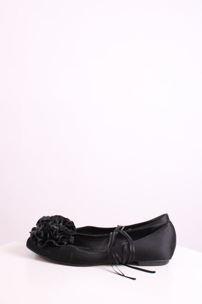 Chanel CC Ruffle Camellia Ballet Flats Black 38 | O/S, Black