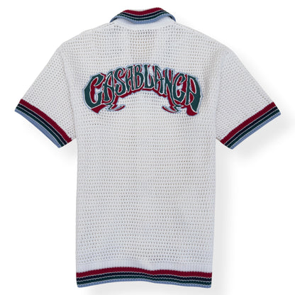 CASABLANCA CROCHET KNIT POLO SHIRT WHITE M | Medium, White